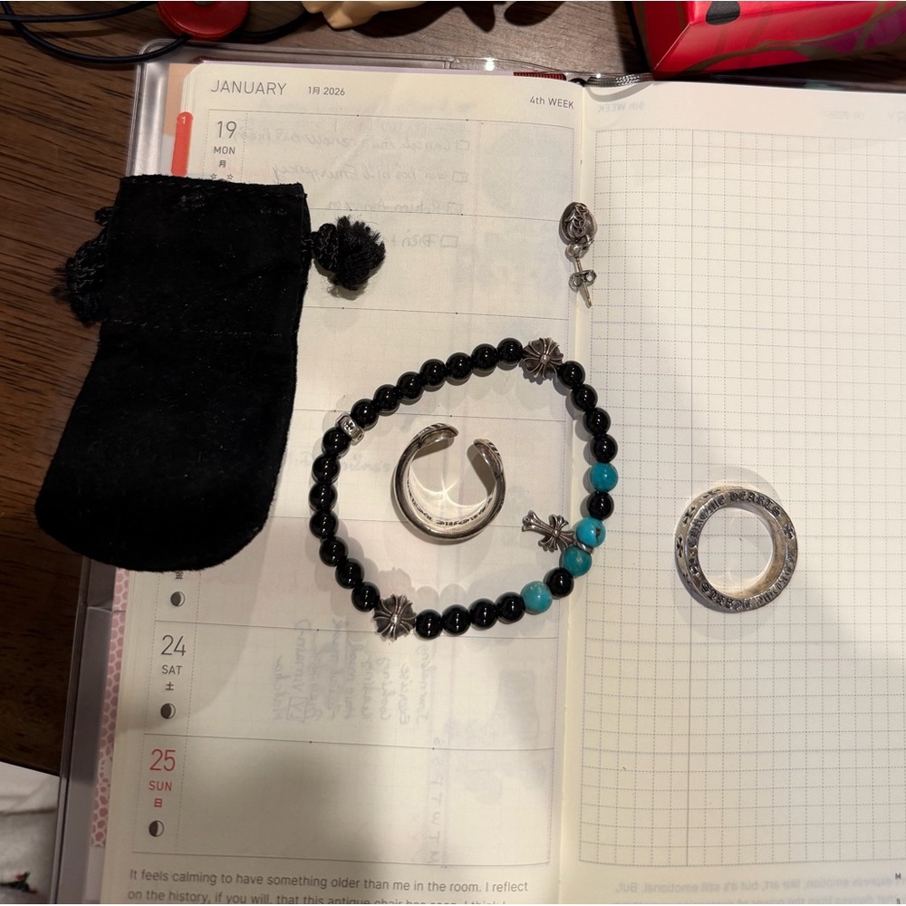Chrome hearts Black and Turquoise Beaded Bracelet with Silver Accents